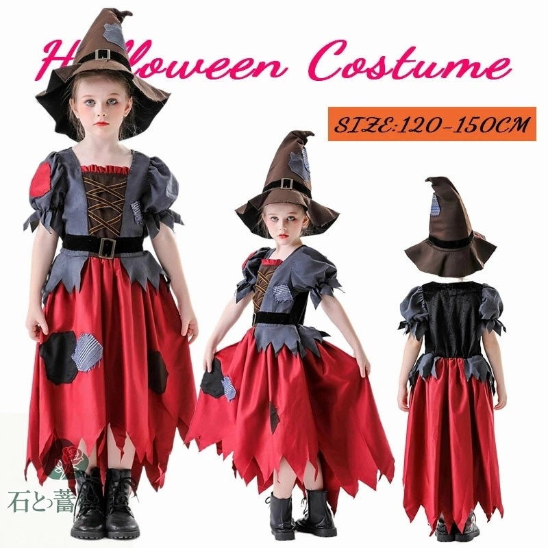 【実店舗が人気】キッズ ハロウィン クリスマス 魔女 子供 衣装 ゴシック 帽子つき 2点セット 巫女 悪魔 天使 こども バンパイア 吸血鬼 コスチューム ドレス コスプレ 女の子ドレス ワンピース