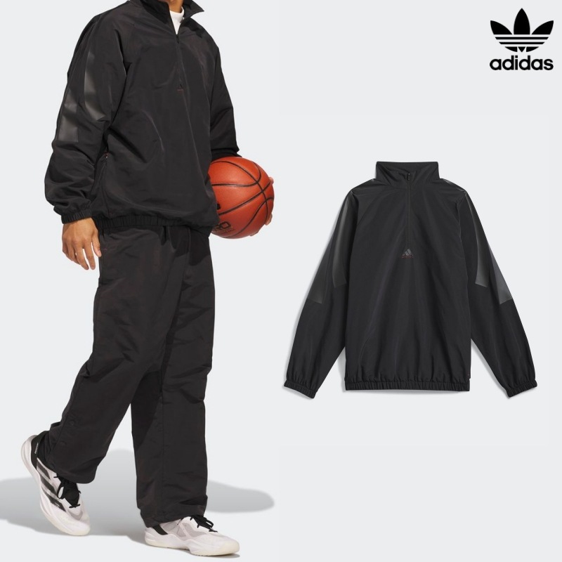 [ADIDAS] アディダス バスケットボール ウーブン 半ジップアップ ジャケット / BLACK