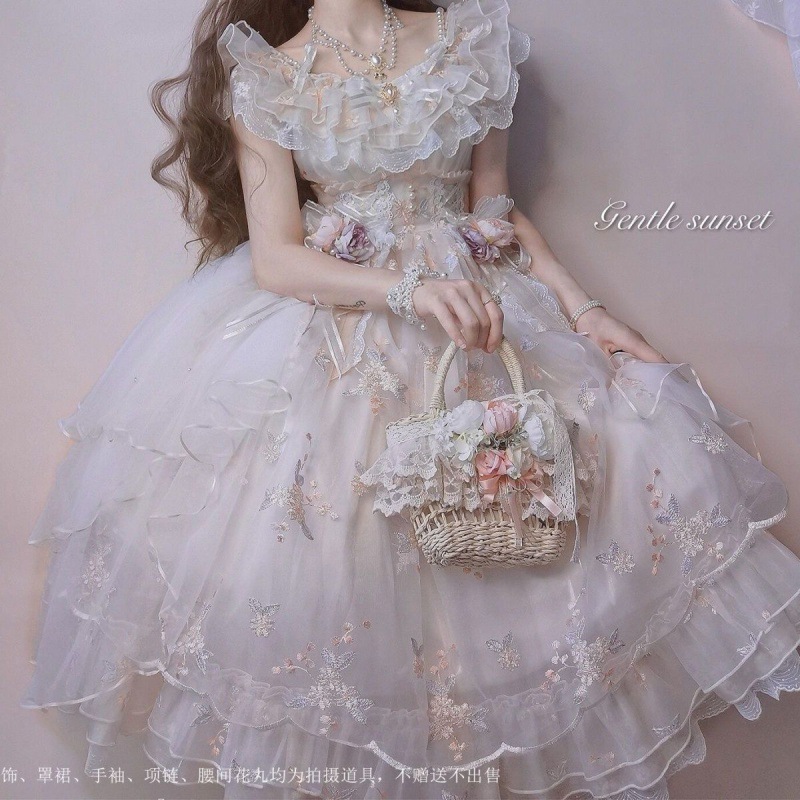 フローラロリータスカート刺繍サマーロリータウェディングドレスゴージャススイートドレス夏