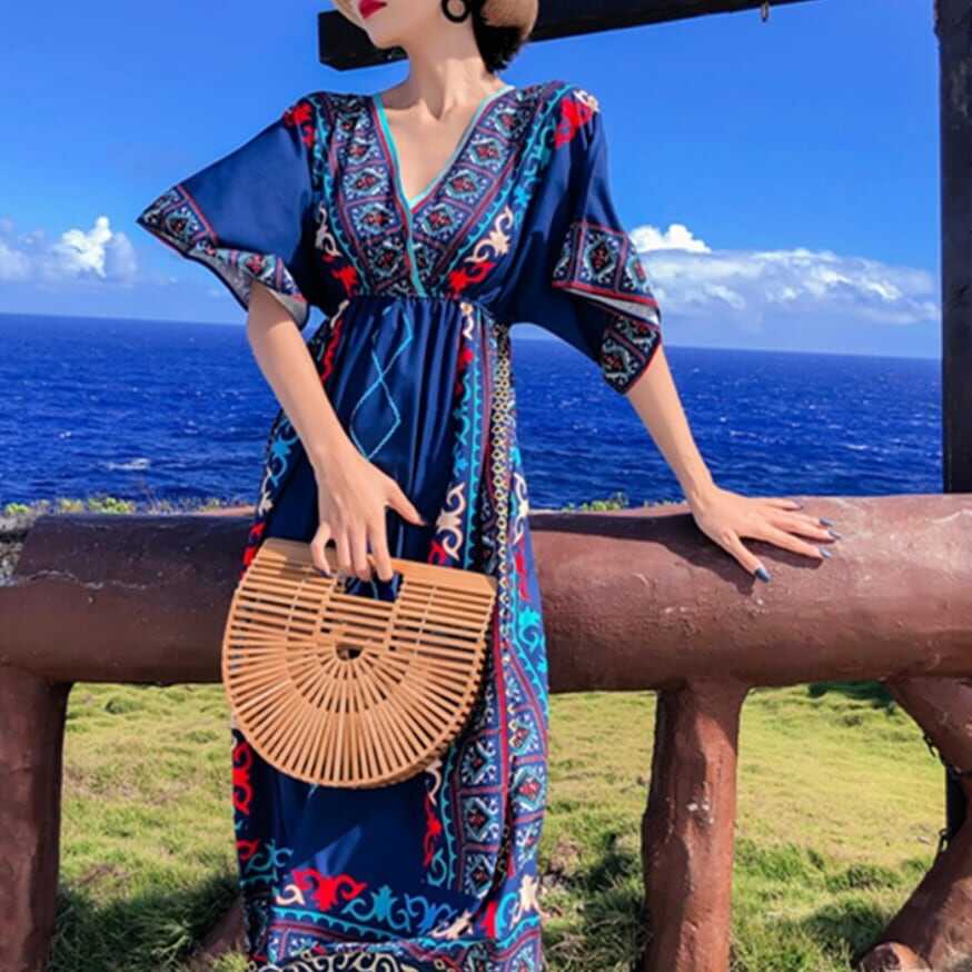 ワンピース 上着 人気 おすすめ おしゃれ お洒落 激安 安い プチプラ 半袖 Vネック ふんわり オーバーサイズ 柄 エスニック ボヘミアン プリント 可愛い かわいい 韓国 シンプル l