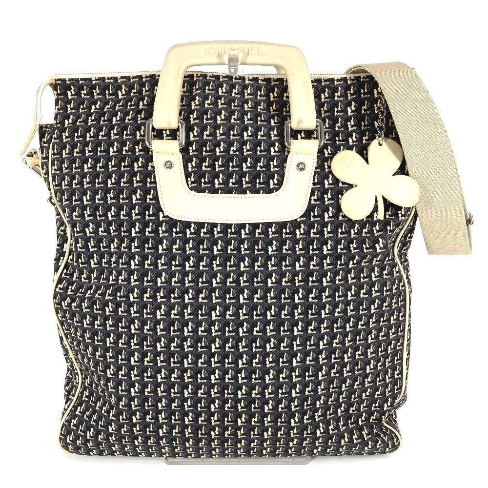 ショルダーバッグ クローバー ロゴ 2WAYバッグ ハンドバッグ 縦型トート 斜め掛け レザー/キャンバス ブラック