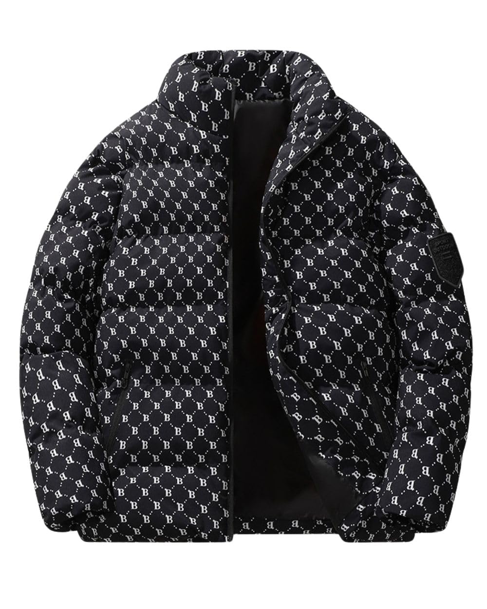 [Poperdision] コート メンズ 冬服 ダウンコート ショート丈 中綿 韓国 人気 ダウンジャケット ファッションプリント 厚手 防寒 防風 暖か アウター カジュアル 通勤 通学 おしゃれ