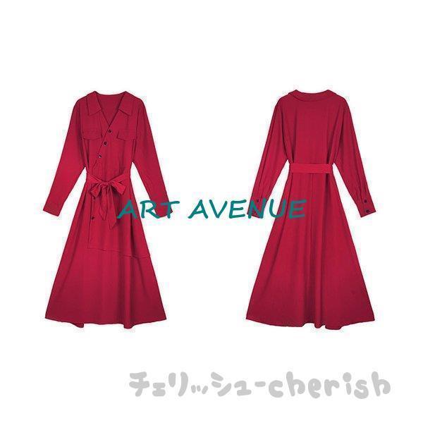 ワンピース レディース 秋 冬 40代 きれいめ 長袖ワンピース Vネック ロング丈 Aライン 上品 大きいサイズ パーティードレス おしゃれ 韓国風 着痩せ OL 新品