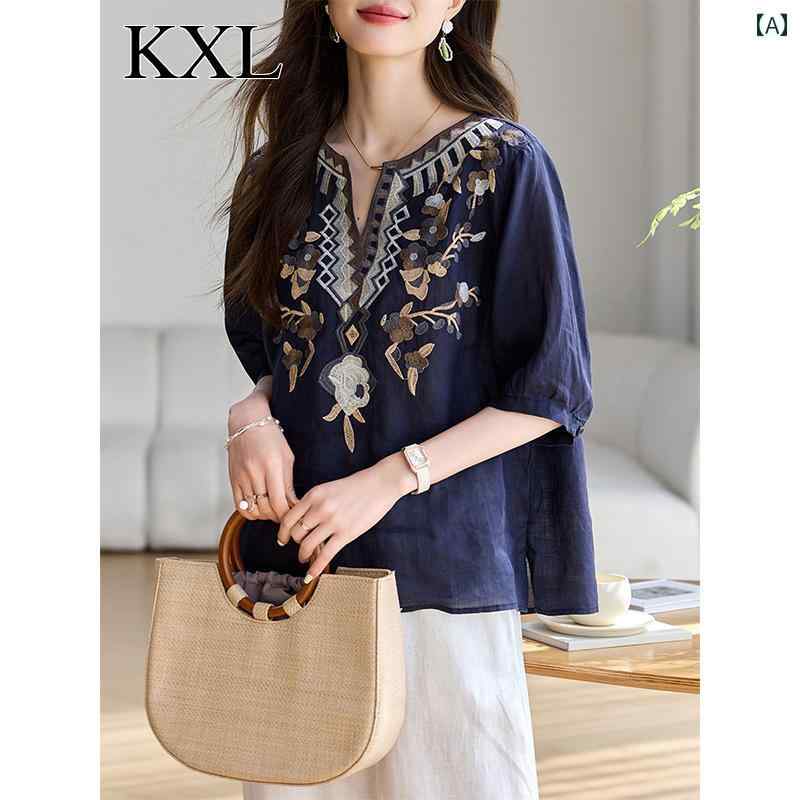 トップス レディース おしゃれ 上品 通勤 オフィス カジュアル ユニーク 美しい 刺繍 シャツ 夏 体型カバー シャツ