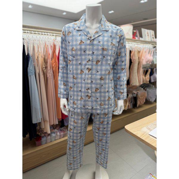 60番手アサ綿 クマチェック捺染 男性パジャマ MP8887A