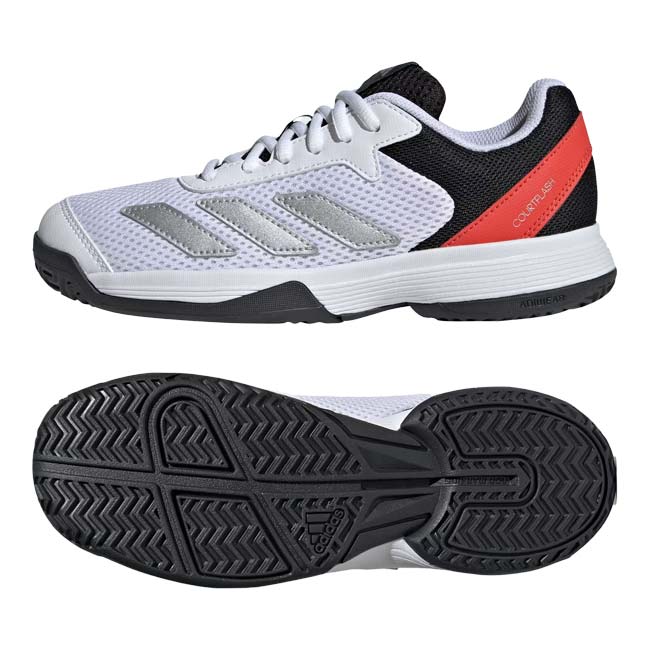 アディダス(adidas) ジュニア COURTFLASH K コートフラッシュK AC オールコート用 ジュニアテニスシューズ JI2447Cホワイト×シルバーM