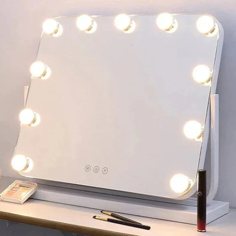 [11月新品大安売り]卓上ミラー LED ライト付き 大きい おしゃれ 調光 調色 LED メイクミラー 化粧鏡 大型709迅速な出荷