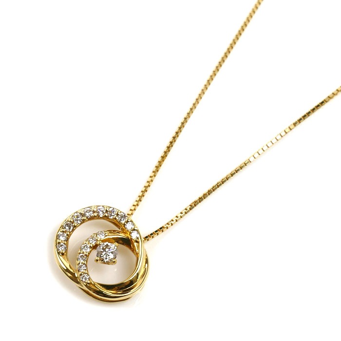 MEGURU K18YG イエローゴールド ネックレス ダイヤモンド0.10ct ダイヤモンド0.05ct 2.4g -45cm フリーチェーン レディース 中古 美品