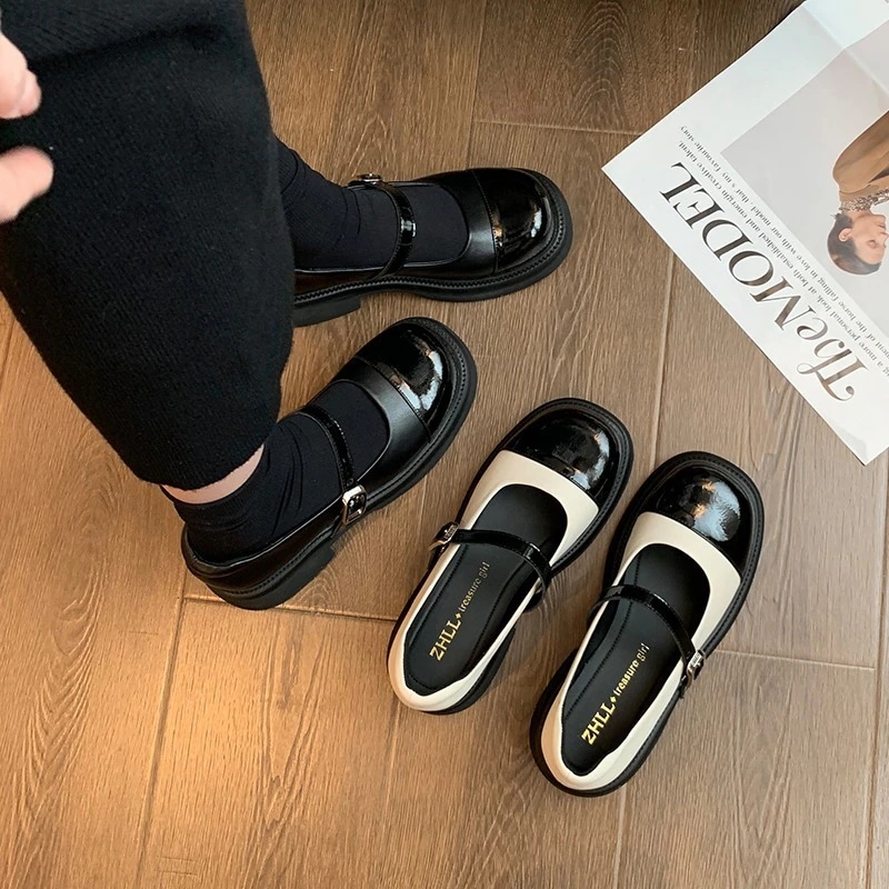 厚底ローファー パッチワークの小さな香水スタイルの女性のシングルシューズ カレッジスタイルのメアリージェーンシューズ 厚底ローファー 4,554円