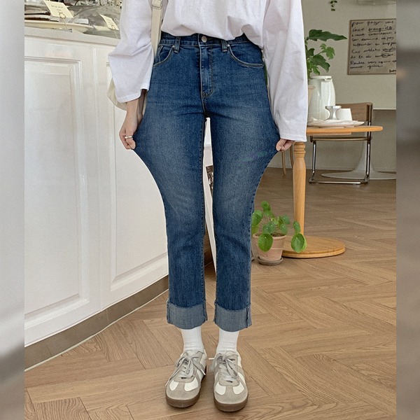 [CHOA]ウエスト内側ゴムロールアップジーンズ