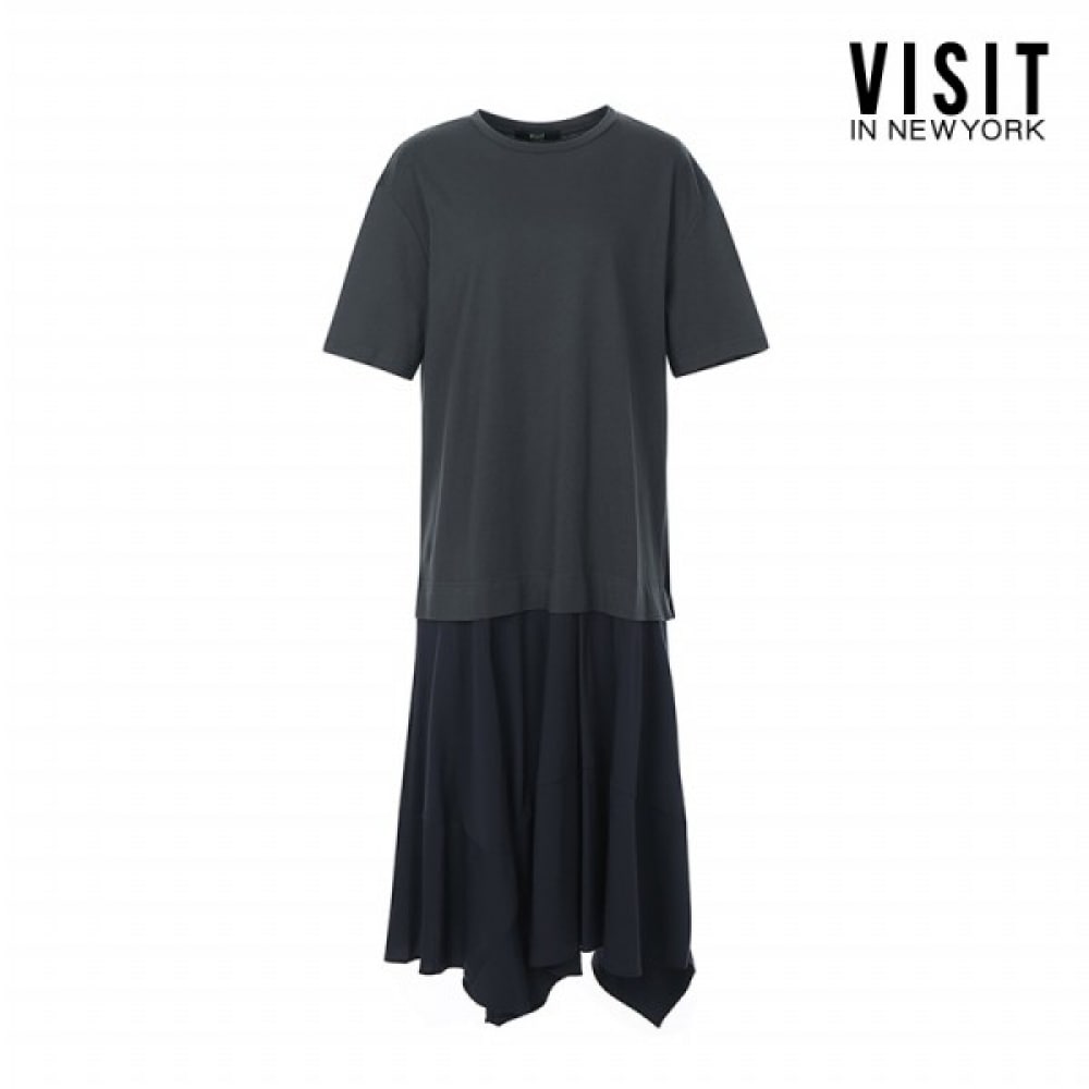 (ニューヨーク訪問) オーバーフィットミックスファブリックミディドレス (VY5OP3C)