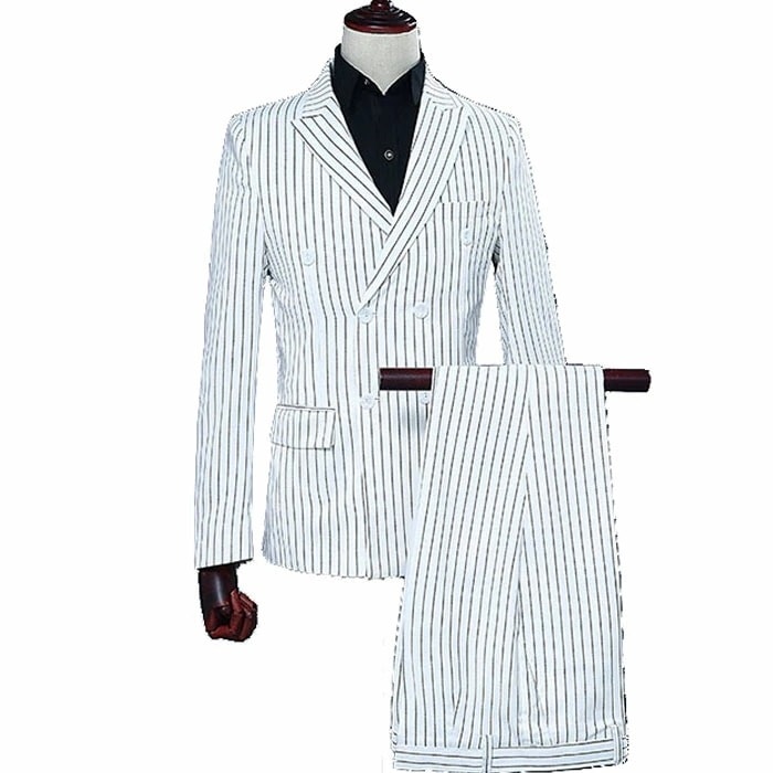 スーツ メンズ スリム ビジネス ベスト付き3点セット スリムスーツ ビジネススーツ ホワイト ストライプ オシャレ 洗える 細身 男性 セットアップ(ジャケット/パンツ/ベスト） 5,451円