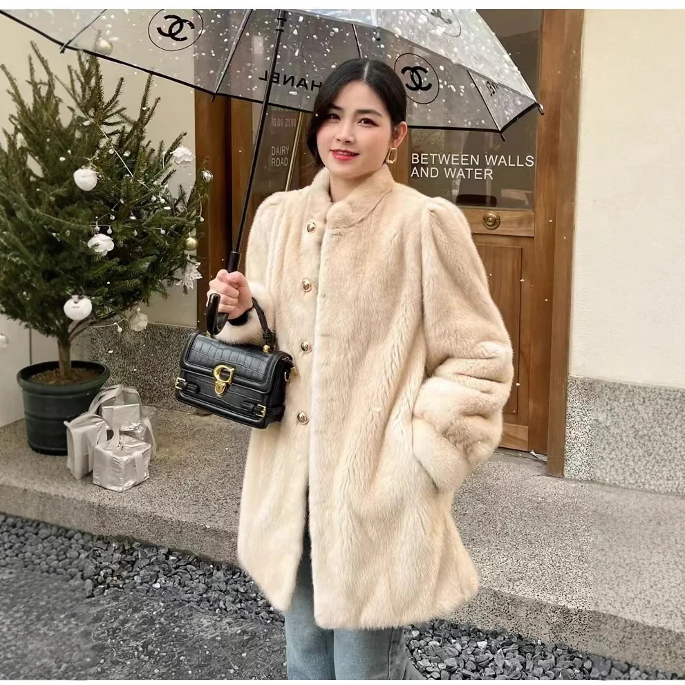 韓国ファッションモデルエコフリース 冬季 ミンクフリースアウター レディース 人气新作 厚手 ミッドレングス 毛皮一体 ふわふわコート