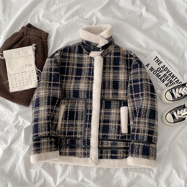 2026新品ムートンジャケット レディース 裏ボア ジャケット ムートンコート チェック柄 厚手 アウターEC338 V906