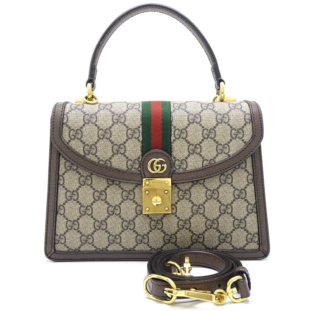 スモールトップハンドルバッグ 651055 ハンドバッグ 2Way オフィディア GGスプリームキャンバスxレザー ベージュ エボニー/352289【中古】 104,335円