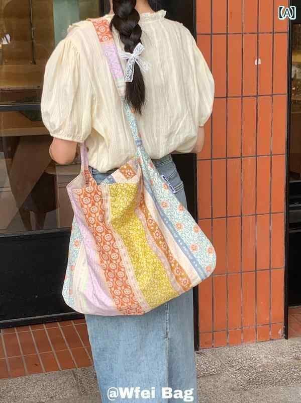 エスニック バッグ かばん 鞄 夏 カラフル 花柄 キャンバス レディース カジュアル ショルダーバッグ 斜め掛け スナップボタン 内側 ポケット 大きいサイズ