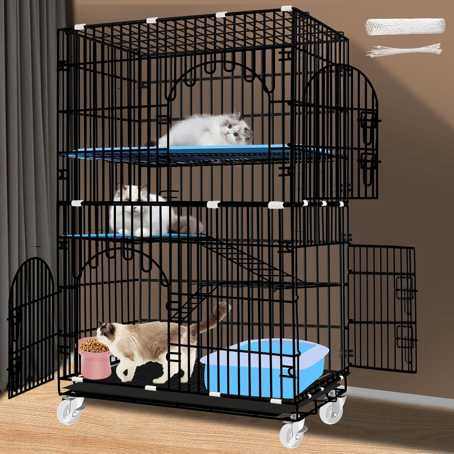 猫ケージ 猫用ケージ猫ハウス （ 76.5cmX50cmX115cm） 室内用猫のゲージ 大きめ動物ケージ 大型猫用ケージ 多頭飼い猫 折り畳み式 移動便利 組立簡単 取り外し可能なペット用品 大きい 8,421円