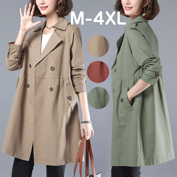 トレンチコートレディース秋コート小柄スプリングコート着やせ大きいサイズ春秋アウター秋物ベージュレッド