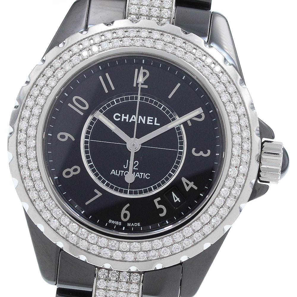 シャネル CHANEL H1339 J12 黒セラミック デイト ダイヤベゼル 自動巻き メンズ 保証書付き_922788【中古】