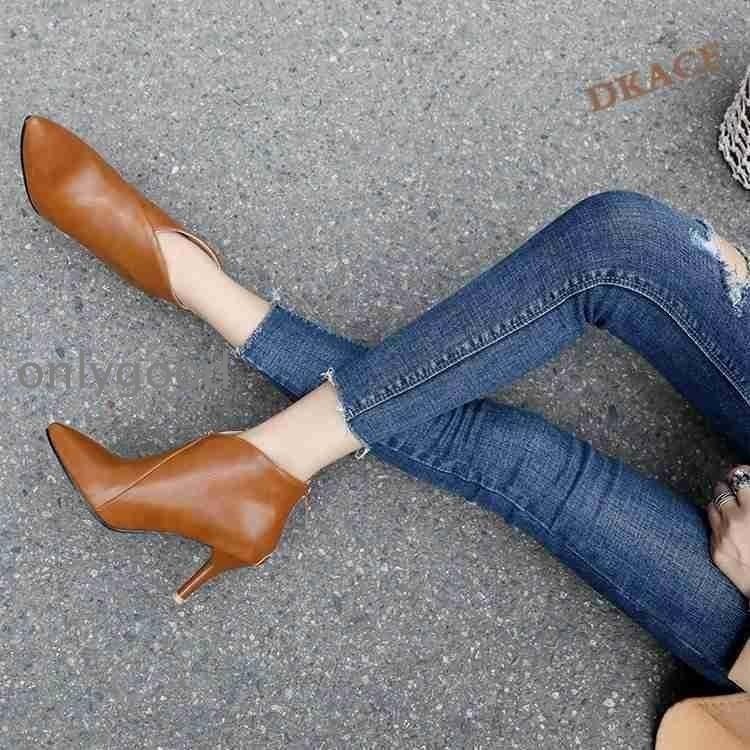 ブーティー Vカット ピンヒール ハイヒール ショートブーツ アンクルブーツ レディース 甲深 パンプス 冬 ポインテッドトゥ 韓国ファッション 秋