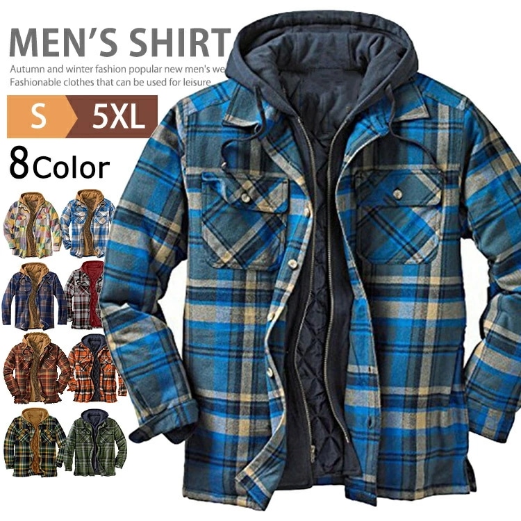 SALE5690円5290円暖かい 中綿 キルティング チェック シャツ メンズ 長袖 防寒 秋冬 シャツジャケット 中綿ジャケット アウター フード付き ブルゾン カジュアル 長袖パーカー 羽織り