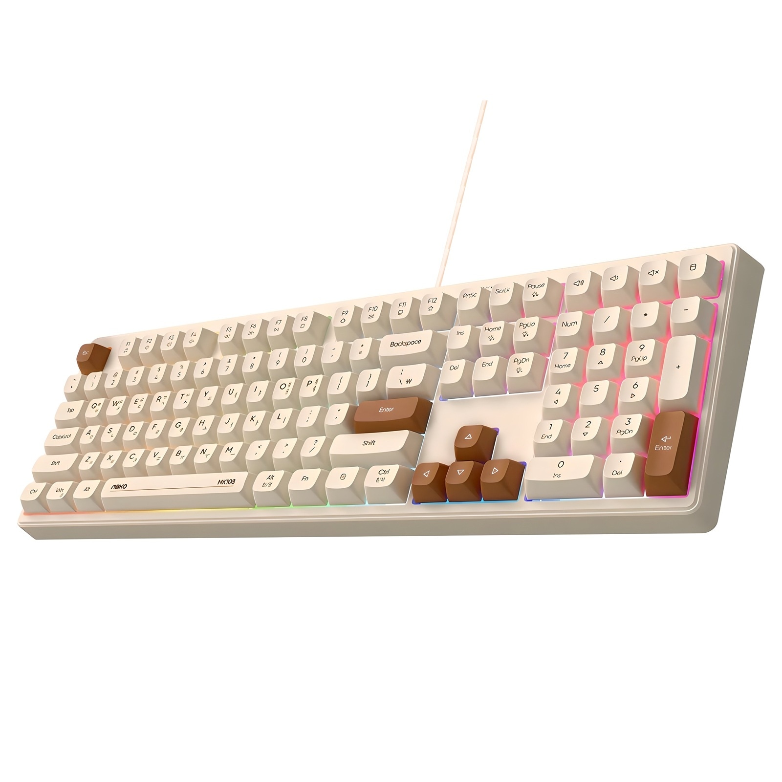 ABKO 韓国語 ゲーミングキーボード メンブレン 有線 108キー LEDバックライト付き スタイリッシュデザイン (オートミール)