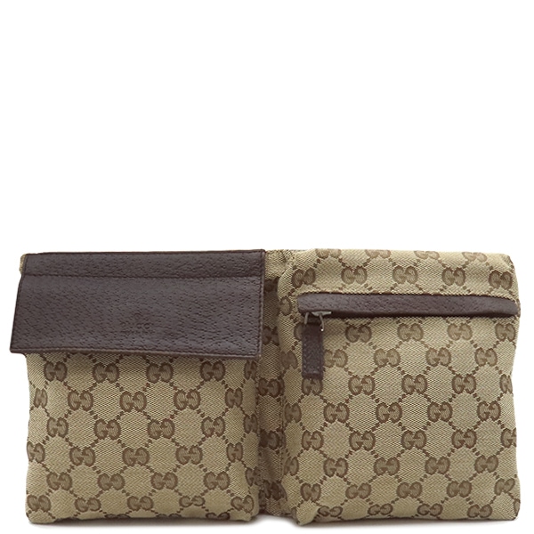 グッチ GUCCI ウエストバッグ ウエストポーチ ボディバッグ GGキャンバス レザー ベージュXブラウン ガンメタル金具 28566【中古】