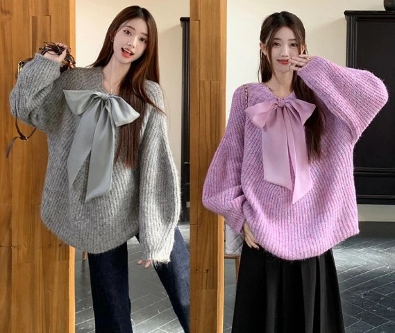 トップス 長袖 ニット ロング丈 シンプル カジュアル セーター リボン レディース大きいサイズ レディース きれいめ 半袖 七分袖 五分袖 無地 冬春 cut and sewn