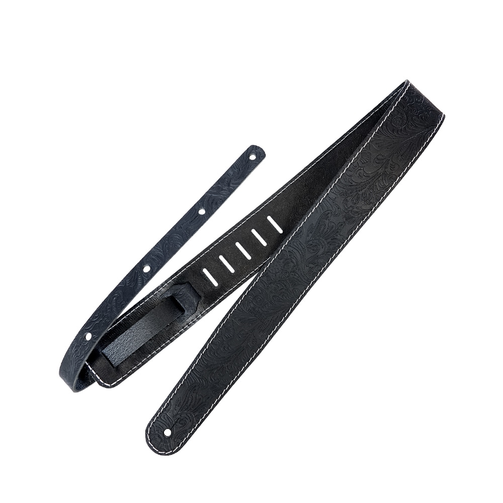 Richterシリーズ ハンドメイド仕様本革ギターストラップ Raw II Contour Western Roseシリーズ 1489 Black 幅広6cm ドイツ製