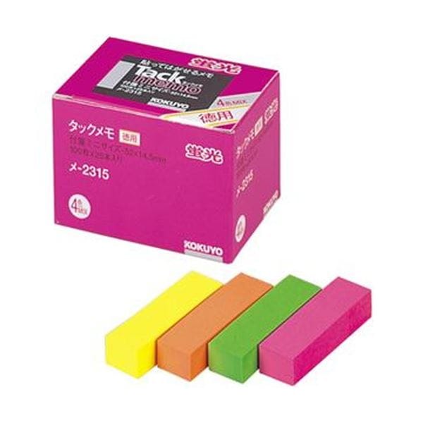 （まとめ）コクヨ タックメモ（お徳用・付箋・蛍光色タイプ）ミニサイズ 52×14.5mm 4色ミックス メ-2315 1パック（25冊）(×10セット)