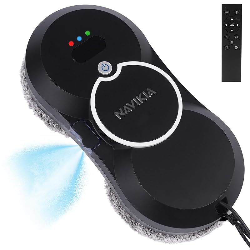 窓掃除ロボットNAVIKIAスマート窓拭きロボット自動水噴霧吸引力が強く1080g 軽量落下防止機能搭載遠隔制御ロボットの窓掃除機室内/外窓/タイル/ガラスドア用窓洗浄機 (ブラック)