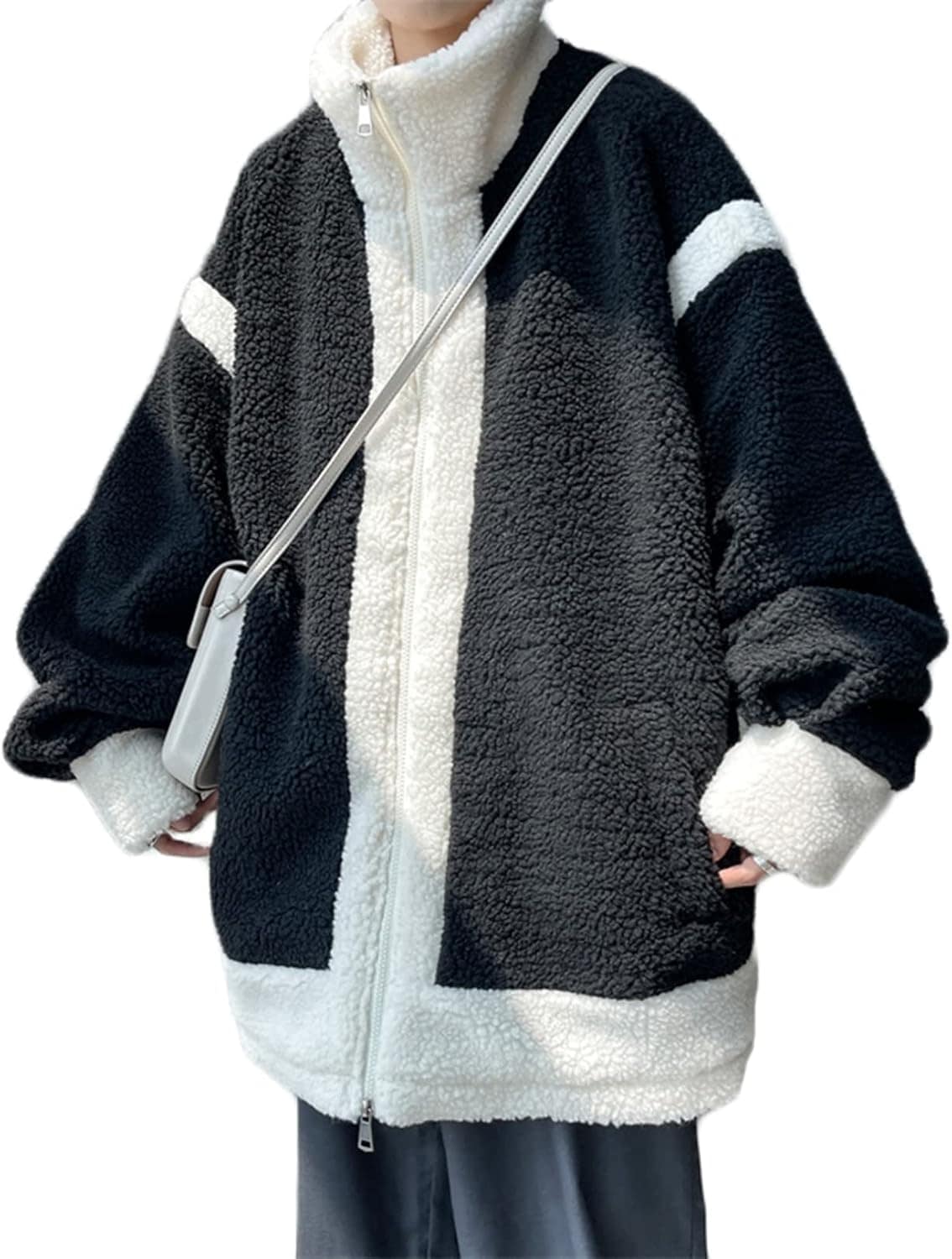 フリースボアジャケット M-5XL ブルゾン メンズ レディース パッチワーク 大きいサイズ ハイネック ジップアップ コート アウター 防寒着 冬服 秋春 ポケット付き カップル ペアルック 恋人