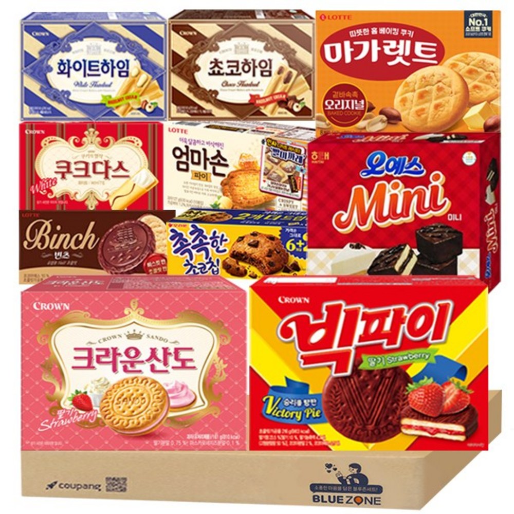 韓国人気 オフィス菓子10種（クックダスホワイト＋チョコハイム＋ホワイトハイム＋クラウンサンドイチゴ＋ビッグパイ＋オイエスミニ＋マーガレット＋ビンツ＋ママソンパイ＋しっとりチョコチップ）