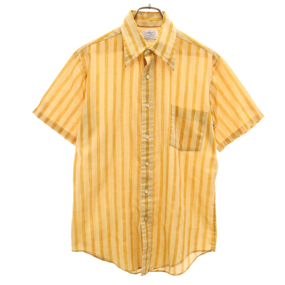 70s ヴィンテージ ストライプ柄 半袖 シャツ 15 山吹色 PENNEYS メンズ 古着