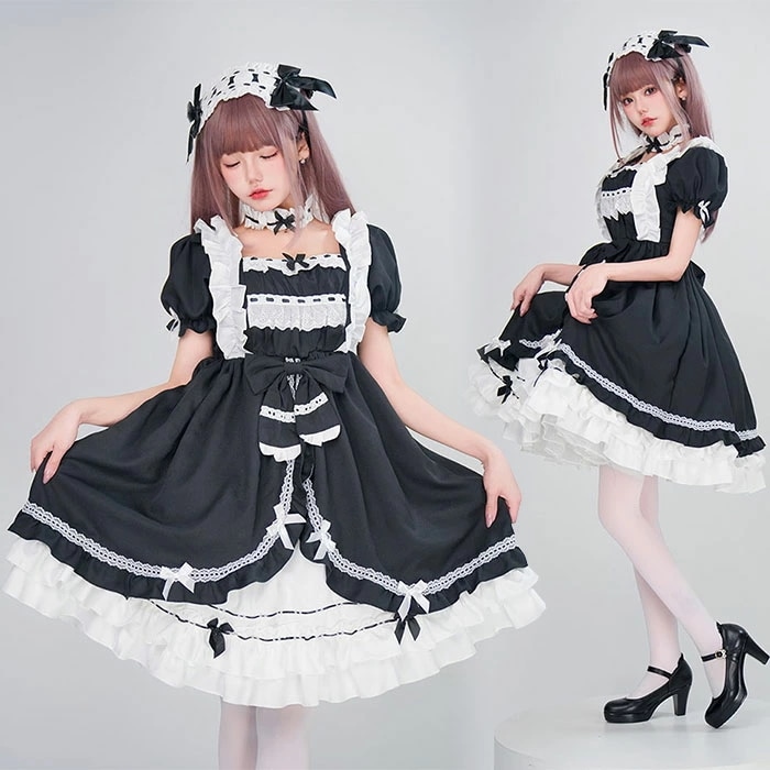 2025新作入荷 メイド服 コスプレ衣装 ロリータ服 ゴシック 洋服 ワンピース フルセット レディース 可愛い ゴスロリ ウェイトレス コスプレ 変装 仮装 ロリータ ワンピース コスチューム 制服