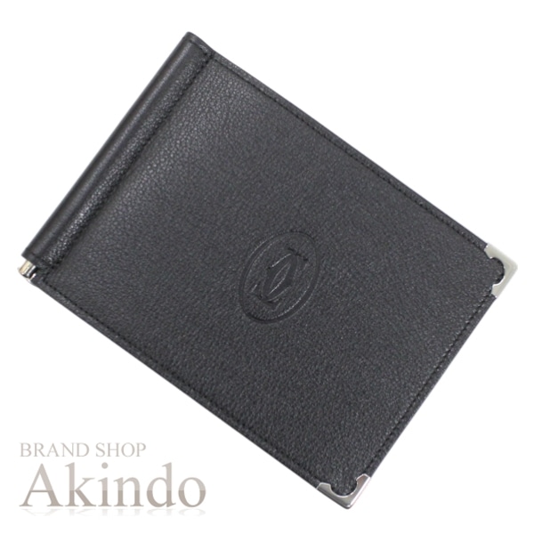 【新品】カルティエ マネークリップ付き 二つ折り財布 マストライン 黒 ブラック レザー メンズ Cartire カードケース 小銭入れ無し コンパクト ウォレット ブランド プレゼント クール オシ