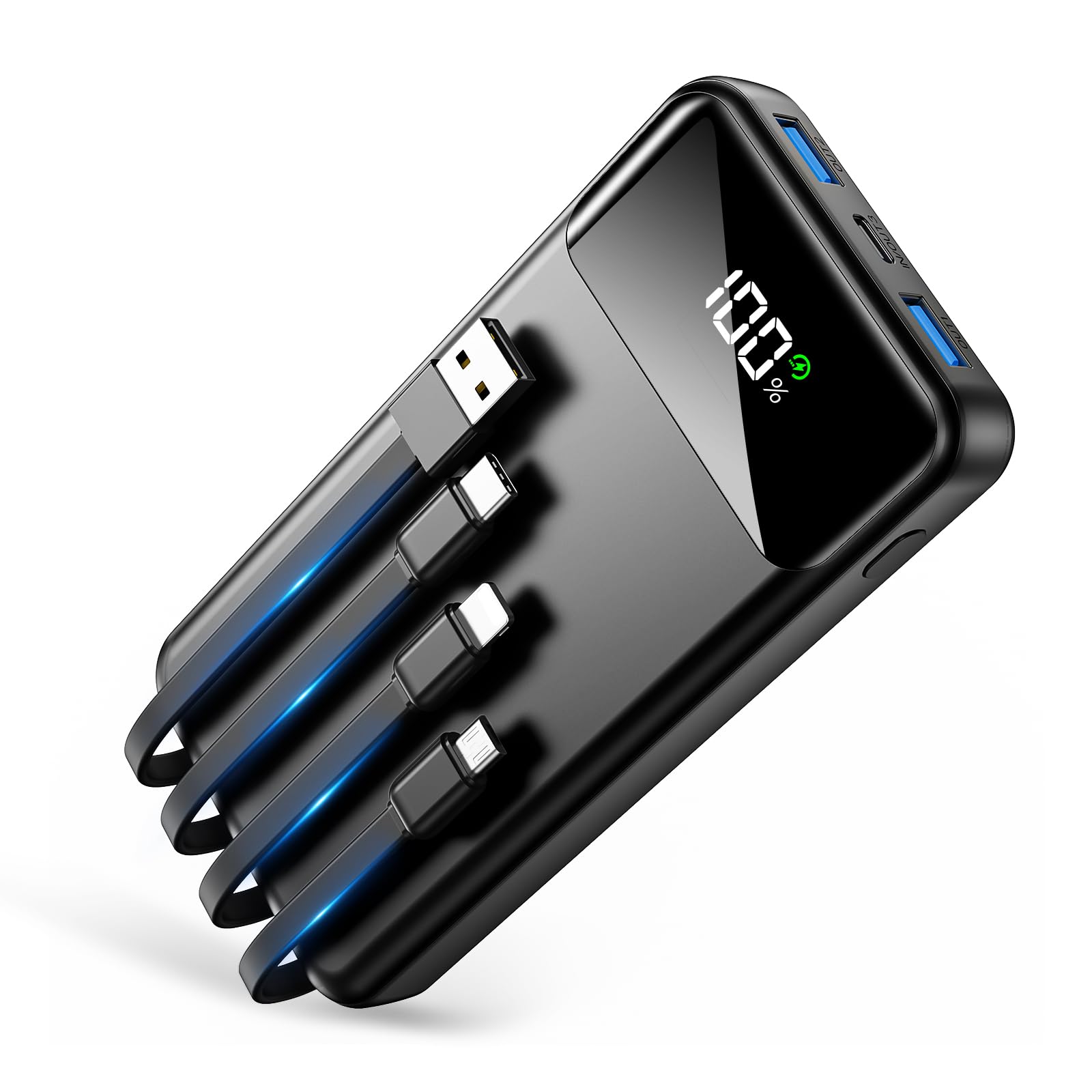 モバイルバッテリー 大容量 56800mAh 【４つのケーブル内蔵＆五台同時充電】 急速充電 2.4A出力対応 LCD残量表示 PSE技術基準適合 低電流対応 Type-C入力ポート+2USB-A出力