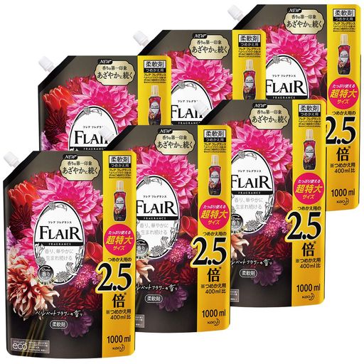 【ケース販売】フレアフレグランス 柔軟剤 ベルベット&フラワー 詰め替え 大容量 1000ML×6個