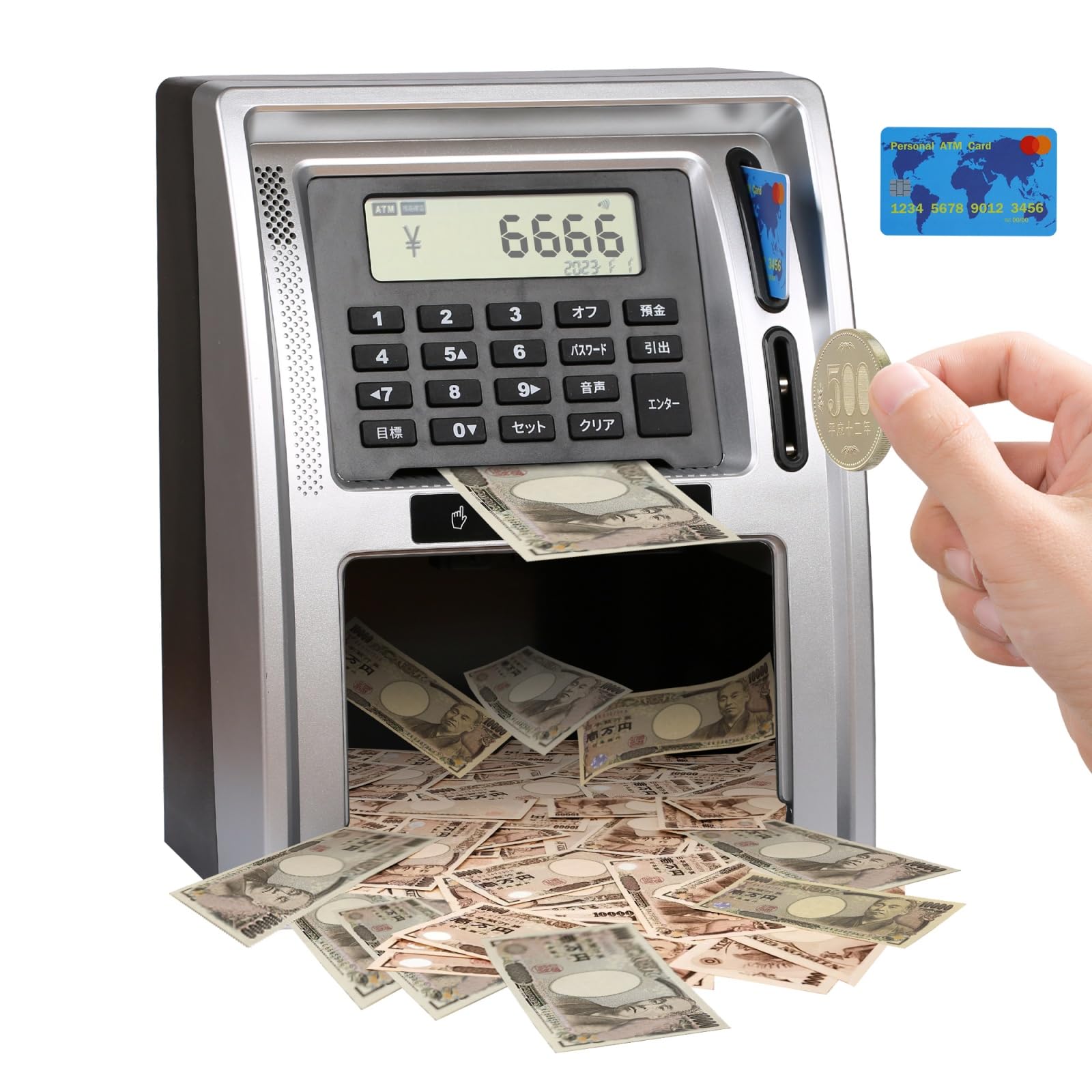 貯金箱 おもしろ ATMバンク 子供 面白い 可愛い おしゃれ 小銭 札 500円玉100万可能 金額がわかる貯金箱 ピンク ファイナンシャルプランナー監修 多機能 ATM型 日本語ガイド付き ブラッ