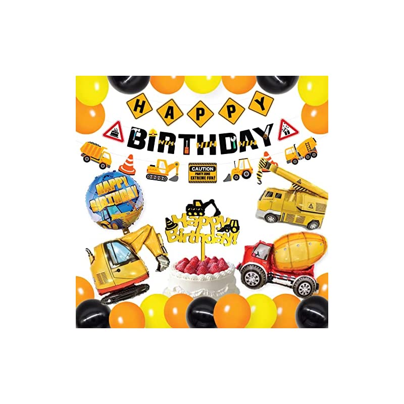 HaHaHa! 工事現場 はたらく車 誕生日 飾り付け バルーン セット 男の子 バースデー パーティー HAPPY BIRTHDAY 風船 ガーランド ケーキトッパー (工事現場)