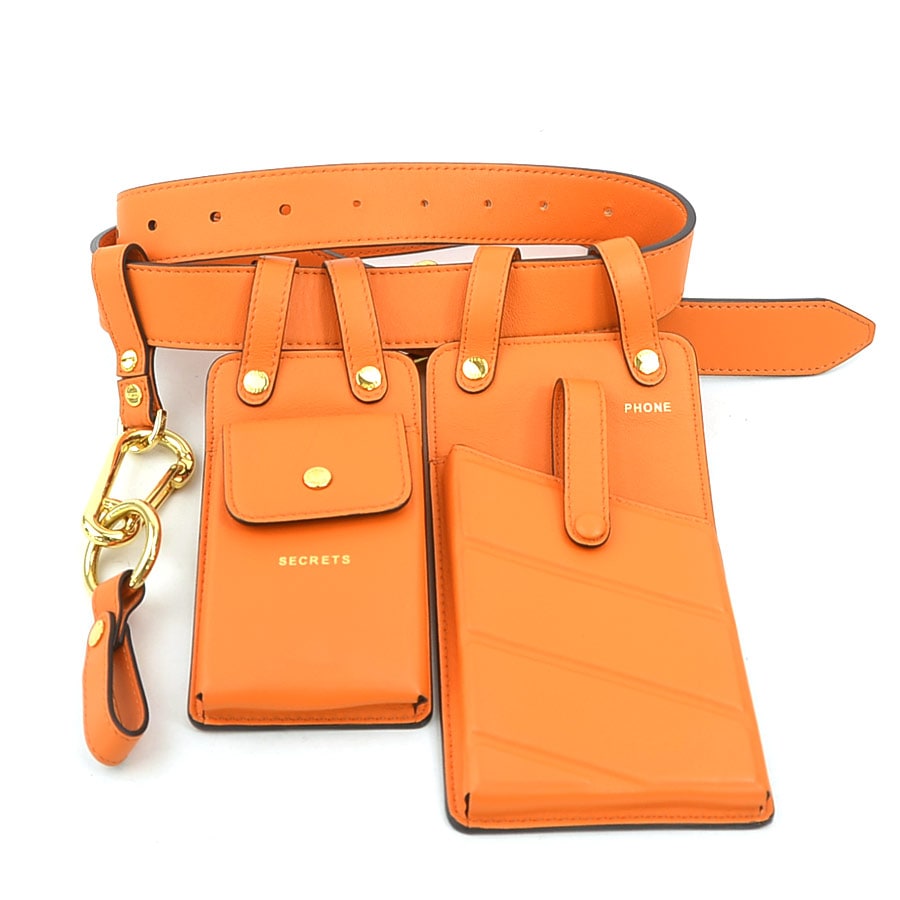 フェンディ FENDI ベルトバッグ ベルトポーチ レザー オレンジ ゴールド メンズ e60558a