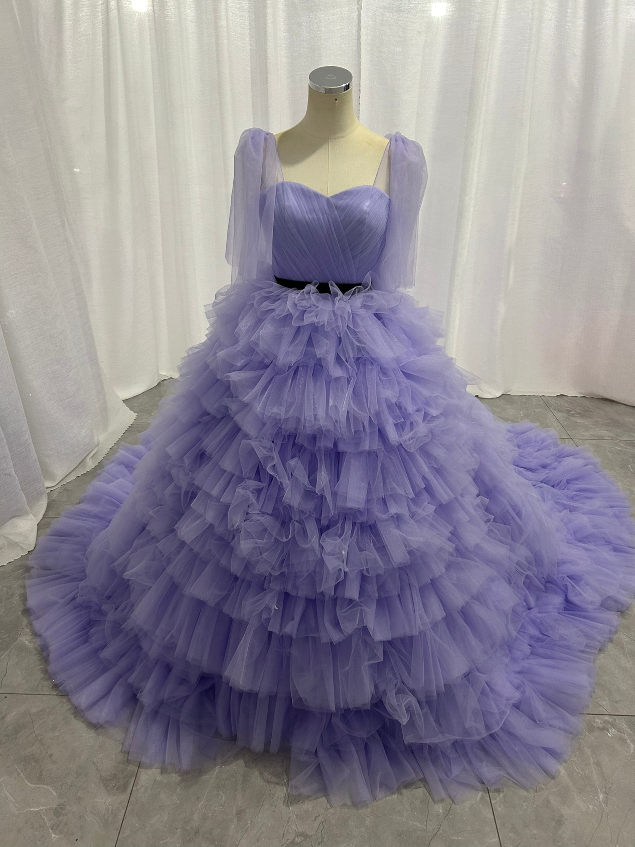 カラードレス パープル キャミソール サッシュベルト もこもこドレス プリンセスライン エアリー感 花嫁 前撮り