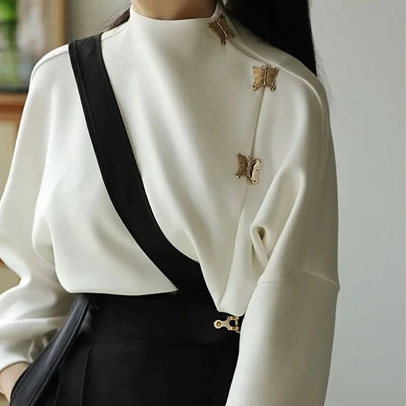 スタンドカラーパーカー レディース チャイナ風トップス パーカー 白 長袖 蝶飾り 5,197円