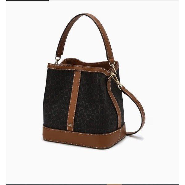 AK Bundang店 ブラウン セントバーネット DDパターン レザー配色 バケットバッグ S DCBA4F868W3