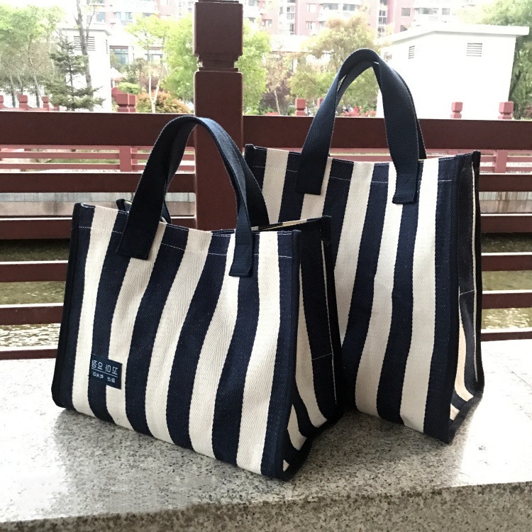韓国風ストライプトートバッグ大型ショッピングバッグ大容量ランチボックスバッグママバッグ学生ハ
