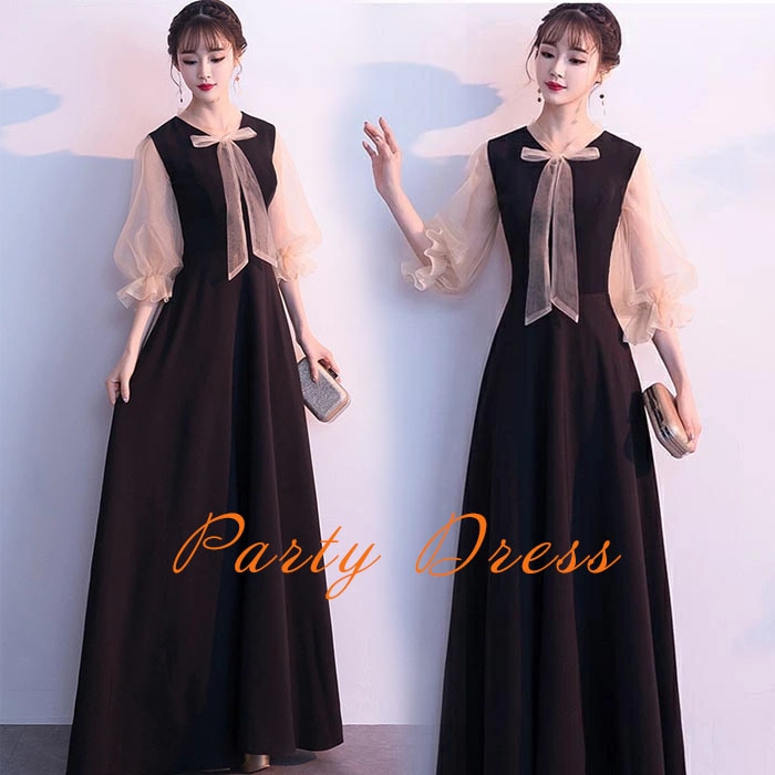 ドレス 大人 ピアノ 発表会 ロングドレス 演奏会 結婚式 母親 ドレス ピアノ発表会 黒 袖付き ロング ドレス おしゃれ フォーマル ワンピース パーティードレス お呼ばれ 他と被らない パーティ