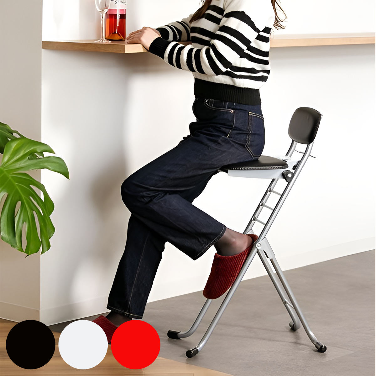 折りたたみ椅子 高さ調節 6段階調節 リリィチェア クッションタイプ スチール シルバーフレーム カウンターチェア ハイチェア 椅子 日本製 キッチン 折りたたみ チェア おしゃれ