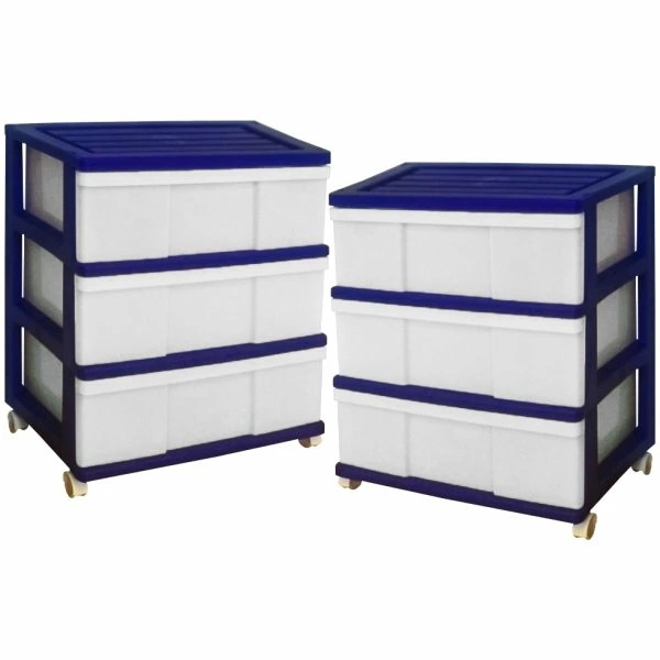 収納ケース プラスチック 引き出し ワイド 3段 2個組 幅60 おしゃれロイヤルブルー キャスター 8,067円