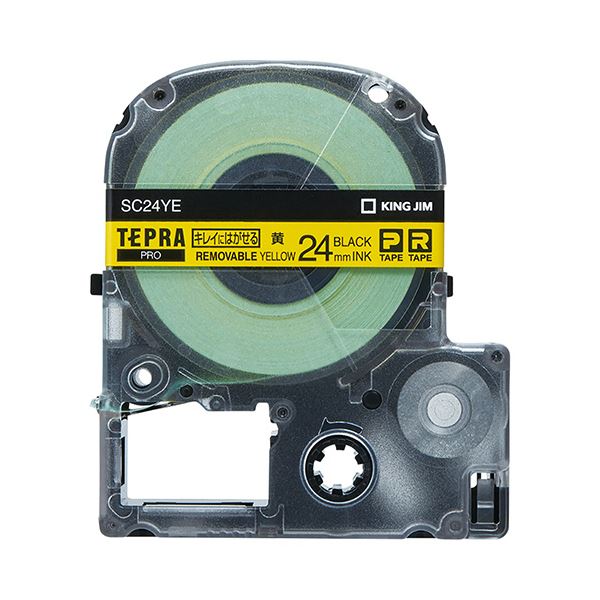（まとめ） キングジム テプラ PRO テープカートリッジ キレイにはがせるラベル 24mm 黄／黒文字 SC24YE 1個 (×4セット)