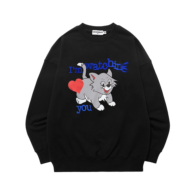 WATCHING CAT SWEATSHIRTS BLACK